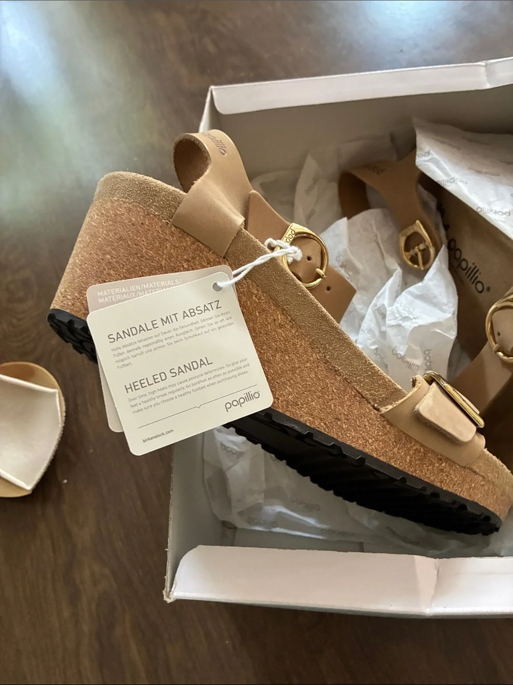 Papillio by Birkenstock Tan/Brown Slingback wedge Sandals with Gold Buckles